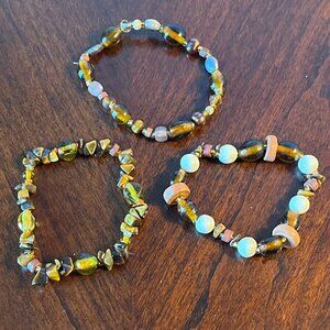 Handmade Beaded Bracelets - Green & Tan